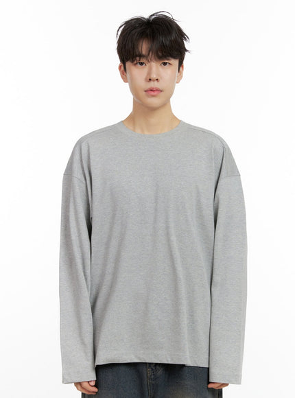 mens-cozy-cotton-long-sleeve-oversize-tee-in422 / Gray