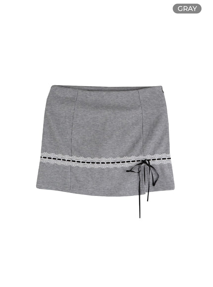 lace-trim-mini-skirt-im404 / Gray