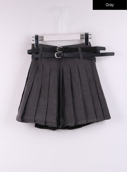 pleated-belt-mini-skirt-set-cj431 / Gray