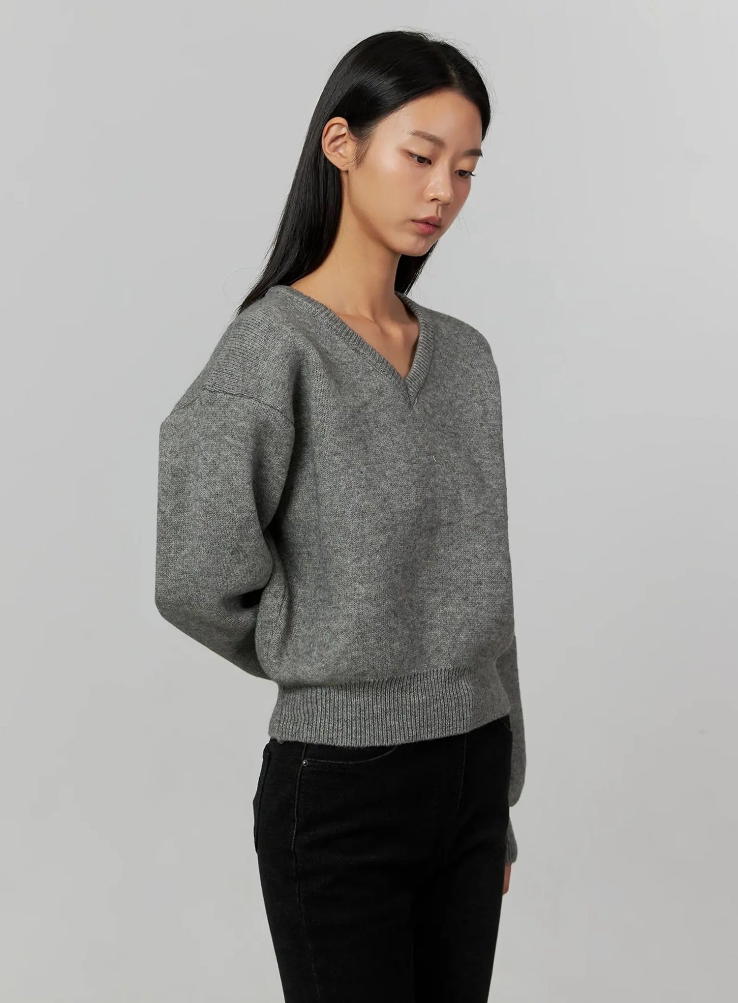v-neck-nit-pullover-ij505 / Gray