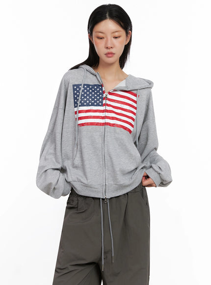 american-flag-zip-up-hoodie-is515 / Gray