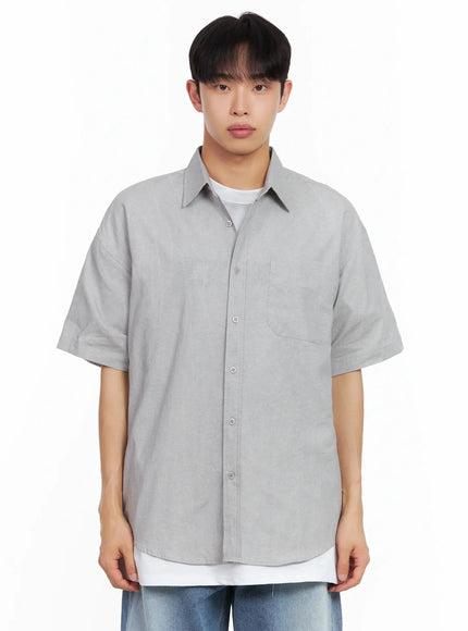 mens-collared-short-sleeve-button-up-top-il516 / Gray