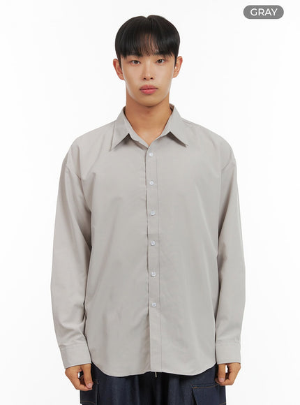 mens-solid-collared-buttoned-shirt-is420 / Gray