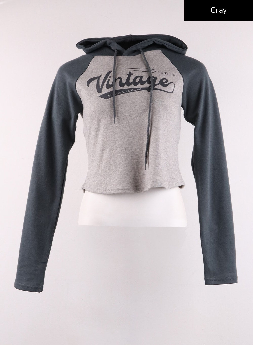 vintage-lettering-crop-hoodie-ij430 / Gray
