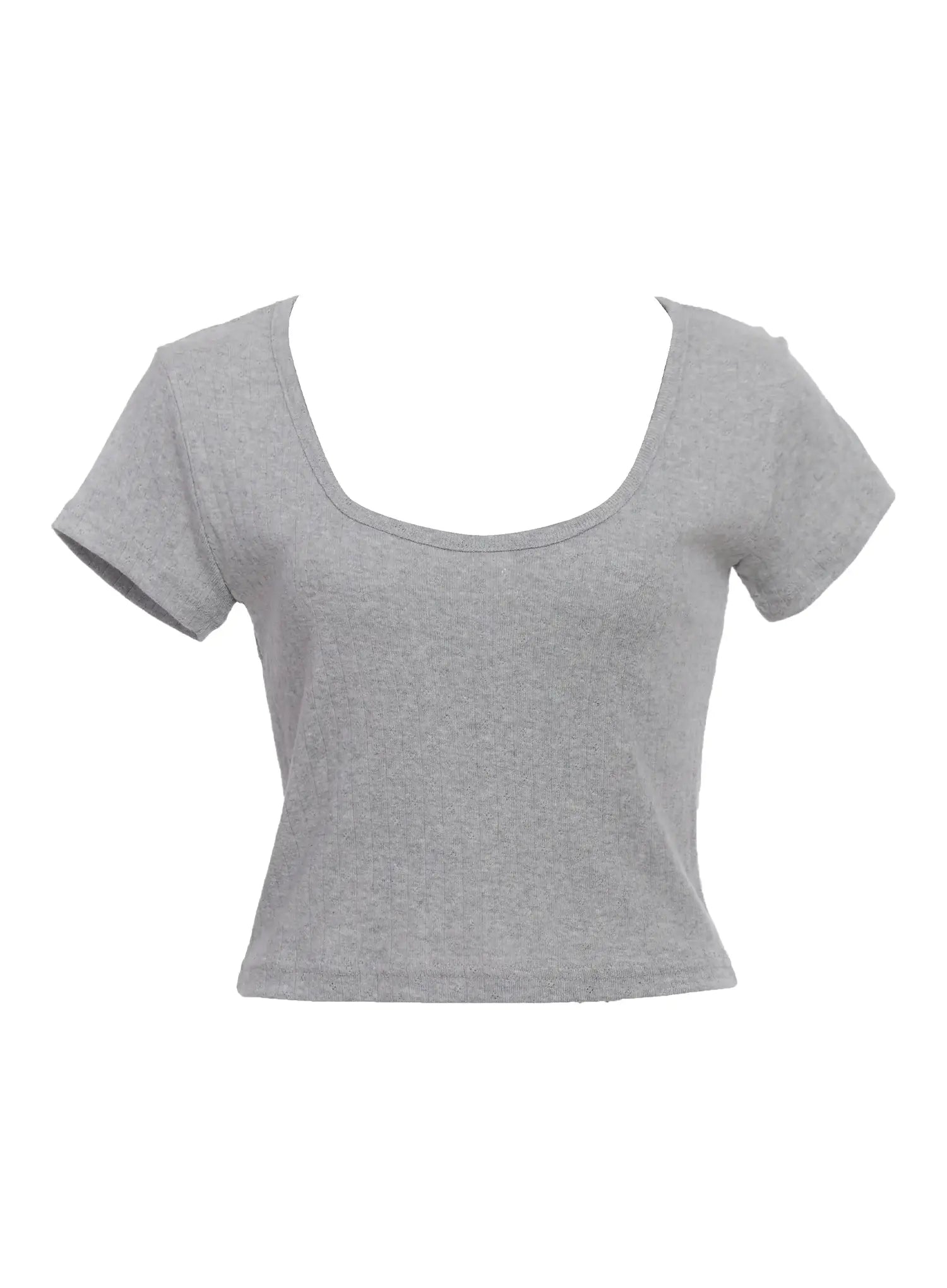 ribbed-square-neck-short-sleeve-tee-ic503 / Gray