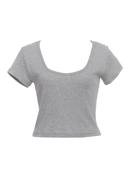 ribbed-square-neck-short-sleeve-tee-ic503 / Gray