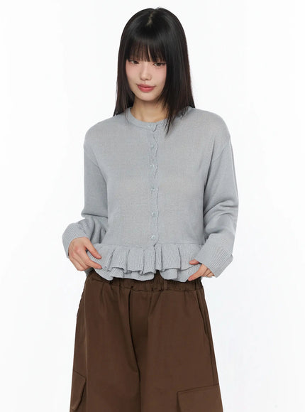 ruffle-frill-knit-cardigan-iy526 / Gray