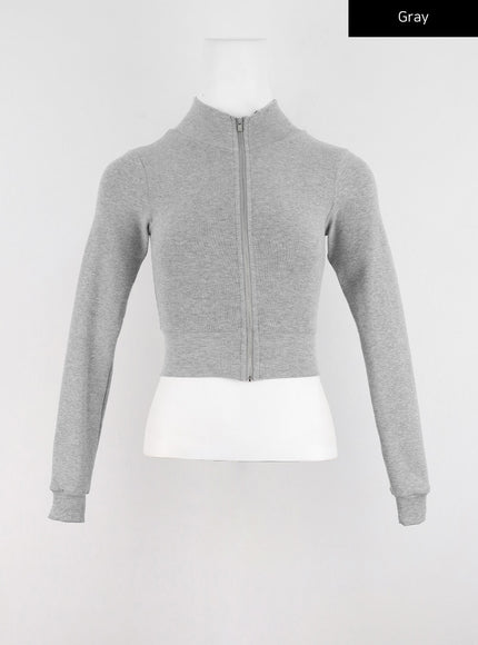 slim-fit-crop-zip-up-io326 / Gray