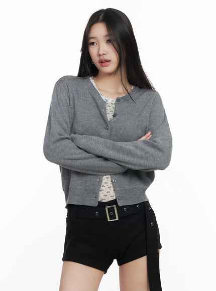 round-neck-knit-cardigan-im502 / Gray