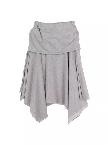 layered-shirring-asymmetrical-skirt-co517 / Gray
