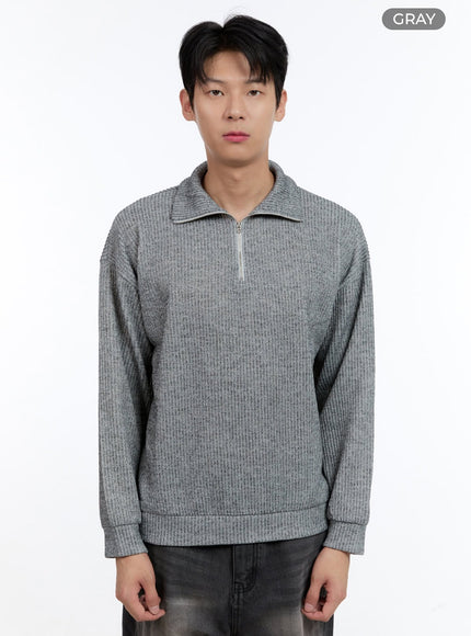 mens-soft-cable-knit-zip-up-pullover-ig427 / Gray