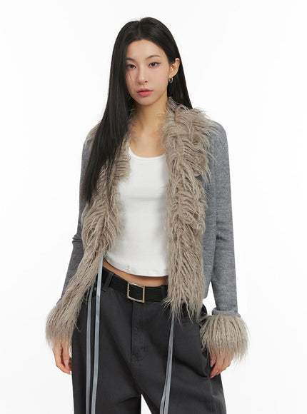 chic-fur-trim-cardigan-id431 / Gray