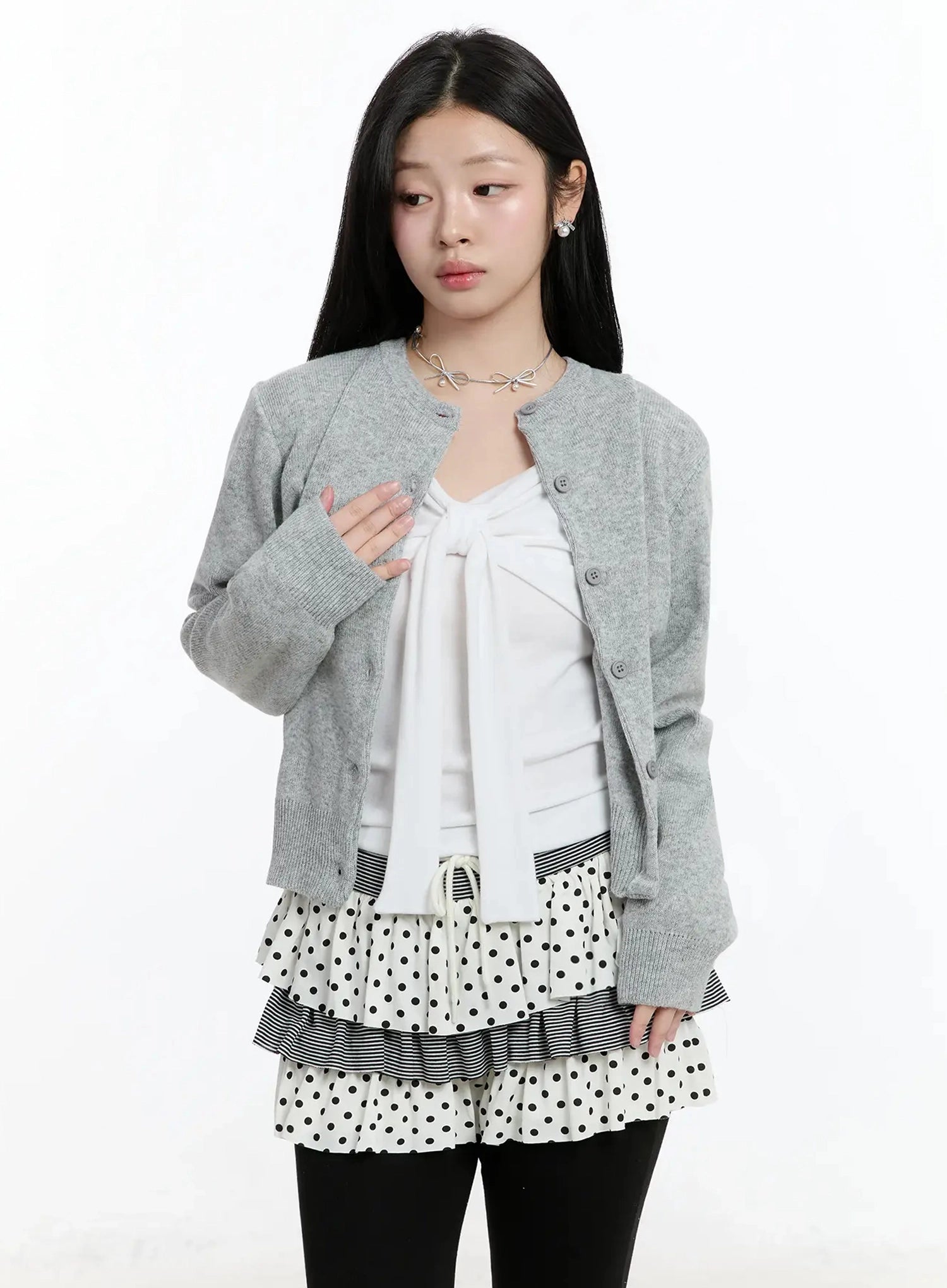 round-neck-knit-cardigan-im519 / Gray