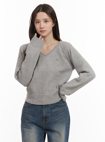 comfort-v-neck-crop-sweater-ij510 / Gray