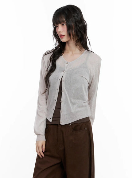 brown-sheer-cardigan-il531 / Gray