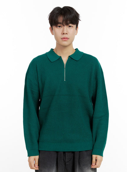 mens-solid-acrylic-collared-sweater-in422 / Green