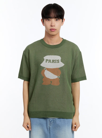 men-s-teddy-graphic-knit-t-shirt-iy530 / Green