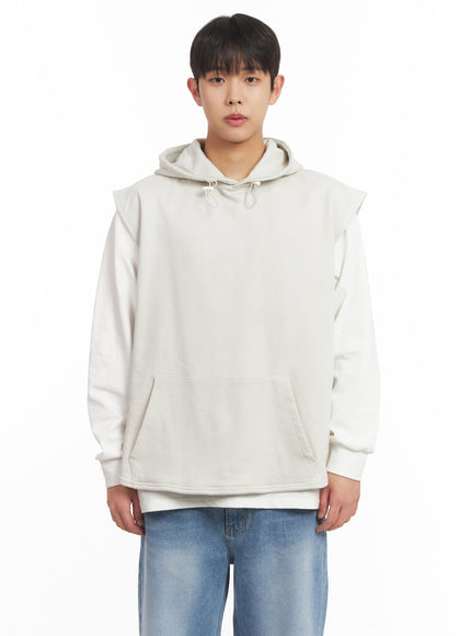 mens-oversized-hooded-vest-im517 / Light beige
