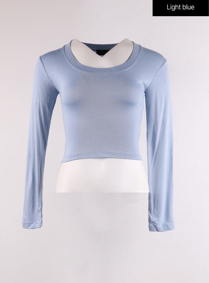 slim-fit-u-neck-crop-tee-if402 / Light blue