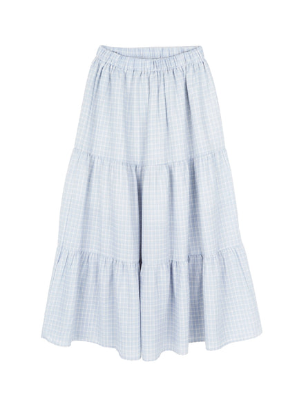 tiered-plaid-maxi-skirt-iy507 / Light blue