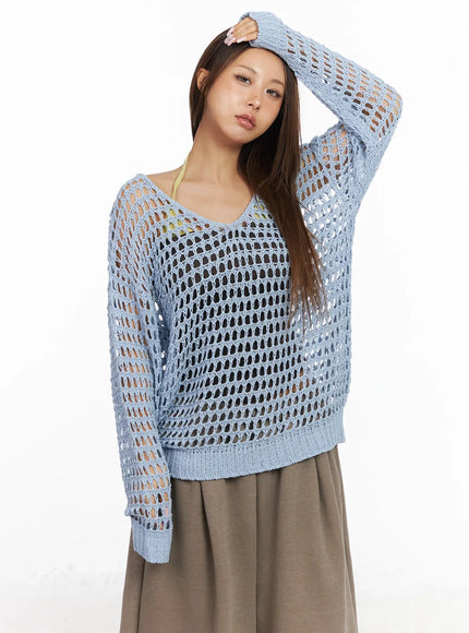 boho-chic-crochet-knit-top-ia527 / Light blue