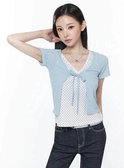short-sleeve-tie-cardigan-iu512 / Light blue