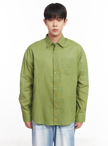 mens-linen-collared-shirt-iy522 / Light green