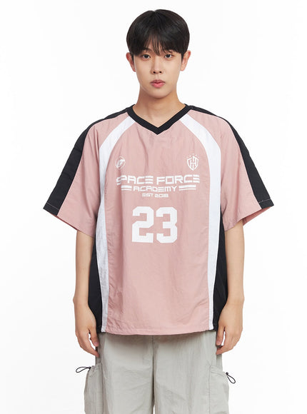 mens-nylon-v-neck-graphic-jersey-iy522 / Light pink