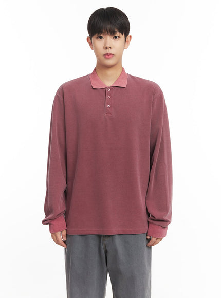 mens-washed-cotton-collared-t-shirt-im527 / Pink