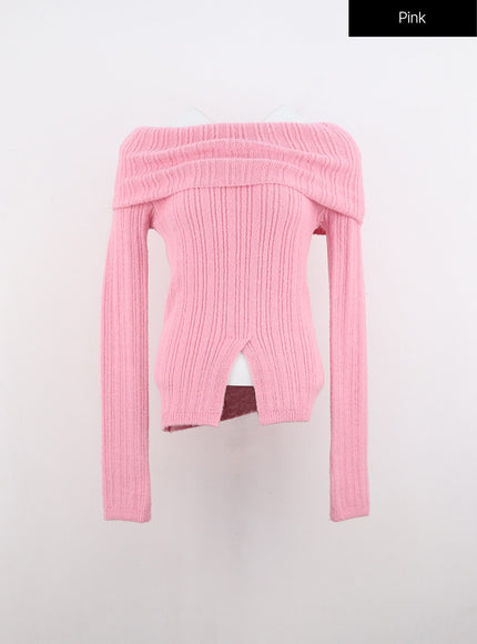 off-shoulder-rib-sweater-io320 / Pink