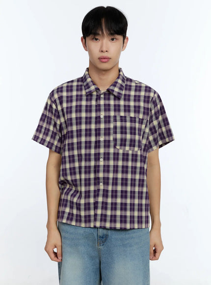 mens-plaid-short-sleeve-shirt-ig519 / Purple