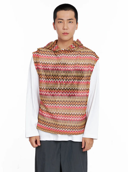 mens-crochet-hoodie-vest-ig529 / Red