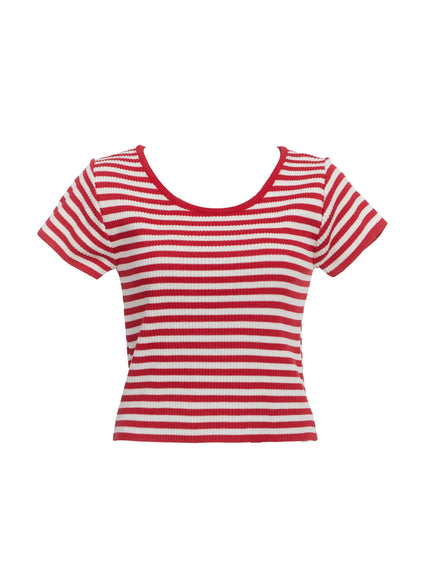 casual-striped-knit-t-shirt-ic503 / Red