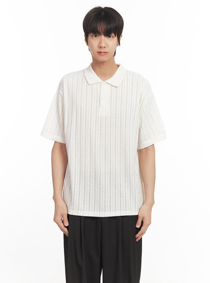 mens-loose-fit-collared-ribbed-t-shirt-ia510 / White