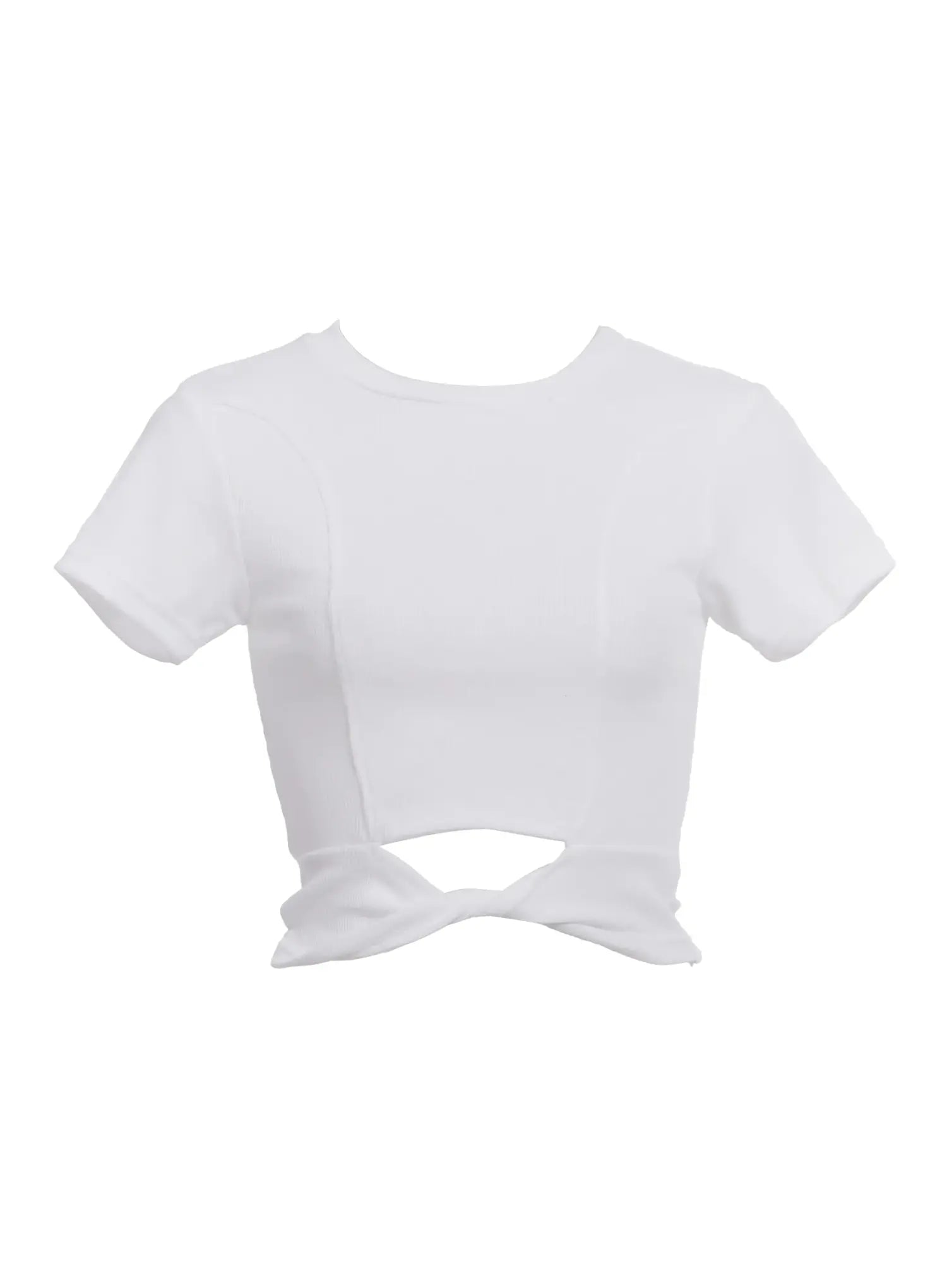 twisted-knot-front-cropped-tee-ic503 / White
