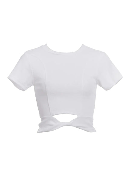 twisted-knot-front-cropped-tee-ic503 / White