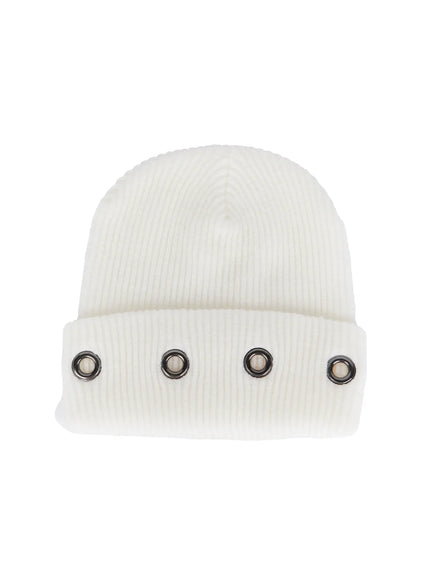 mens-ribbed-eyelet-beanie-is502 / White