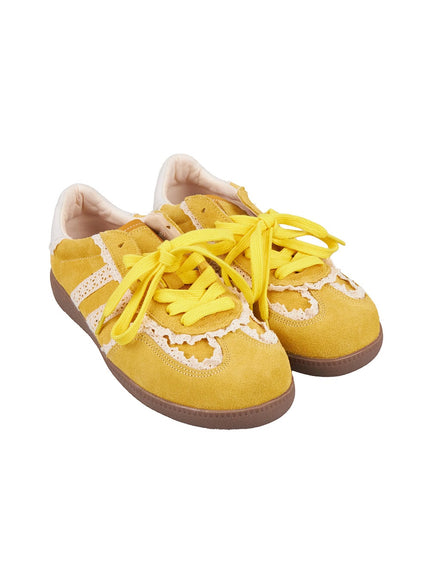 lace-trim-striped-sneakers-ij503 / Yellow