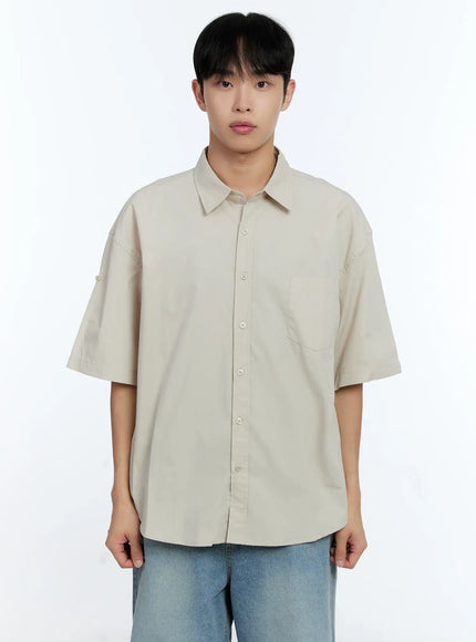 mens-pocket-detail-short-sleeve-shirt-ig519 / Beige