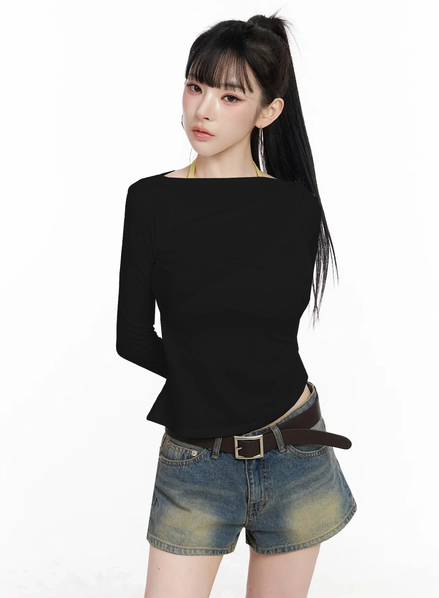 two-way-shirred-wrap-top-iy511 / Black