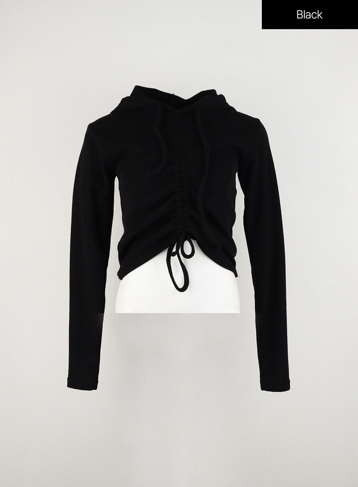 front-shirring-hoodie-sweater-in328 / Black