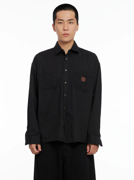 mens-cozy-cotton-button-up-shirt-ig529 / Black