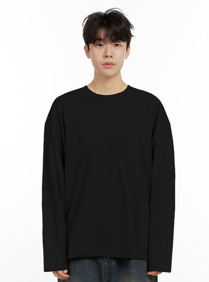mens-cozy-cotton-long-sleeve-oversize-tee-in422 / Black