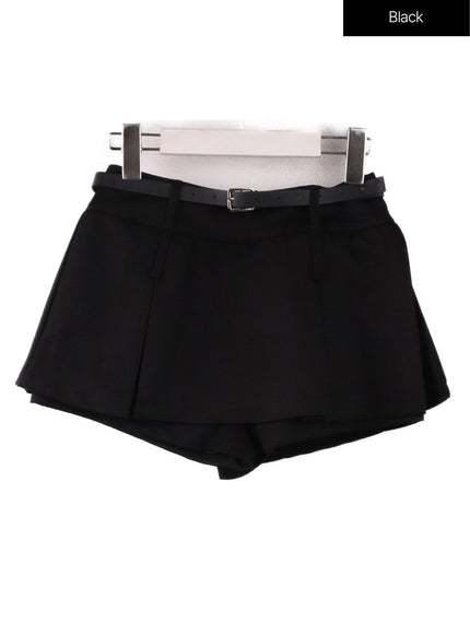 pleated-mini-skirt-with-belt-if408 / Black