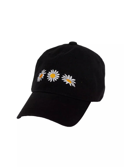 daisy-embroidered-baseball-cap-im506 / Black