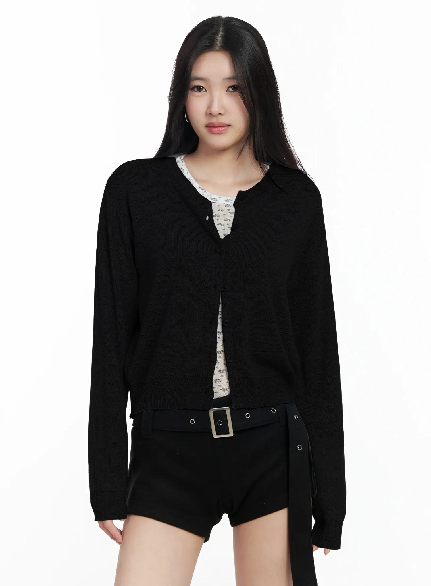 round-neck-knit-cardigan-im502 / Black