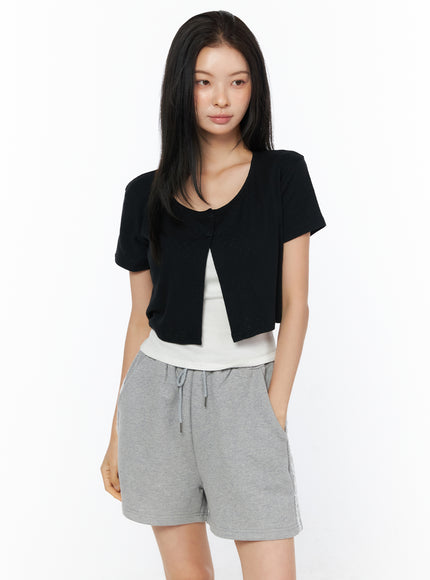 eyelet-crop-cardigan-iu519 / Black