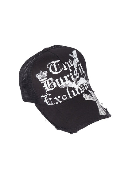 patched-graphic-mesh-cap-iy516 / Black