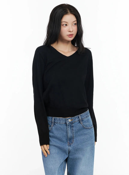 v-neck-loose-fit-knit-im524 / Black