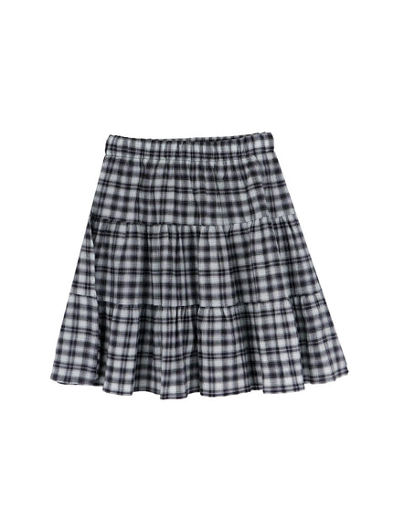 plaid-checkered-midi-skirt-iy526 / Black